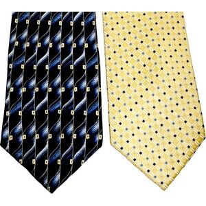 Pierre Cardin 2 Vintage Ties Y2K Blue Gold Geometric Plaid Dot Abstract Preppy